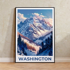 Póster de Washington, Impresión de Washington, Póster de las Montañas Olímpicas, Impresión de Washington, Póster del Estado de Washington, Póster de Invierno, Impresión de Montaña