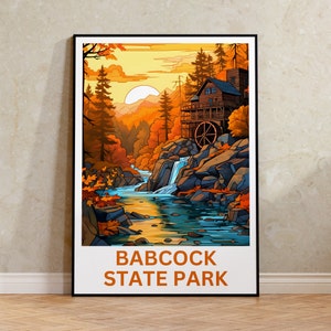 Póster de viaje de Babcock, arte mural de Virginia Occidental, impresión de Virginia Occidental, póster de Babcock, póster de arroyo, póster de bosque, póster de naturaleza