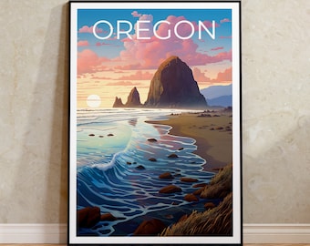Oregon Travel Poster, Coast Wall Art, Coast Print, Oregon Poster, Coast Poster, Oregon Print, Oregon Art