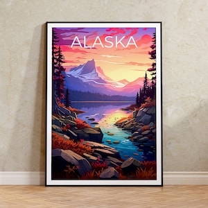 Alaska Poster, Alaska Print, Mountains Poster, Lake Print, Alaska Travel Poster, Mountain Art, Alaska Art