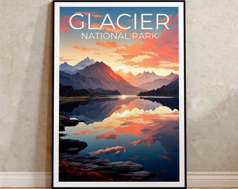 Glacier National Park Travel Poster, Montana Wall Art, Montana Print, Glacier National Park Poster, Nature Poster