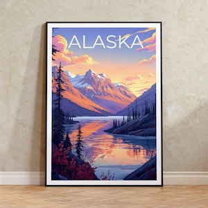 Alaska Travel Poster, Alaska Wall Art, Alaska Print, Alaska Poster, Mountain Poster, Nature Poster, Alaska Art