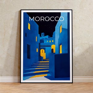 Poster del Marocco, stampa di viaggio di Chefchaouen, arte del Nord Africa, illustrazione del Medio Oriente, poster di paesaggi, arredamento per la casa, regalo di compleanno