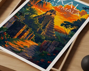 Póster de Tikal, Impresión de Tikal, Arte de Guatemala, Impresión