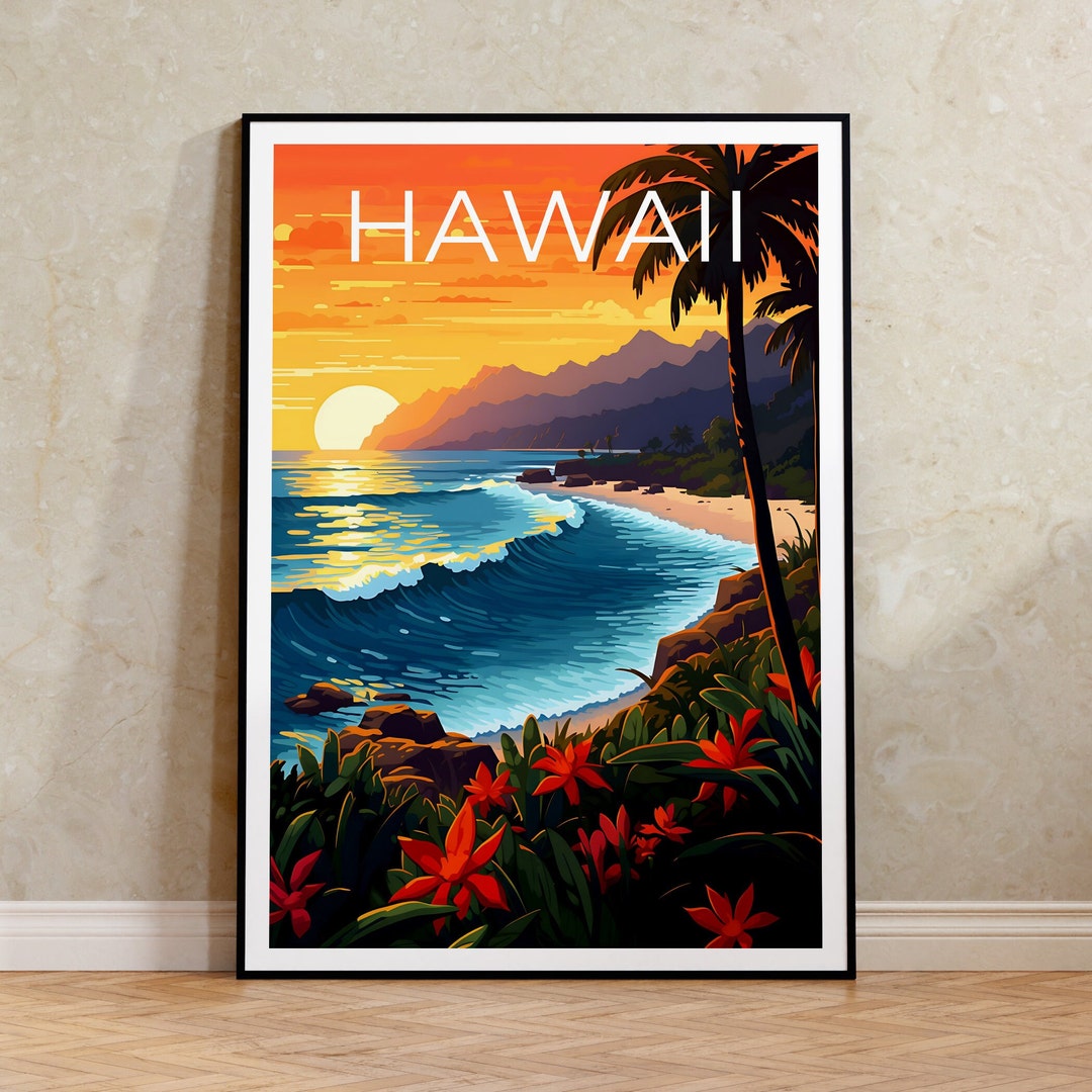 Hawaii Travel Poster, Tropical Wall Art, Tropical Print, Hawaii Poster