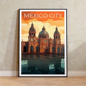 Affiche de voyage de Mexico, art mural Mexique, impression du Mexique, affiche de Mexico, affiche d&#39;Amérique centrale, affiche de la ville, art du Mexique
