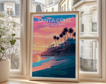 Santa Cruz California Travel Poster: Coastal Beach Wall Art - Etsy