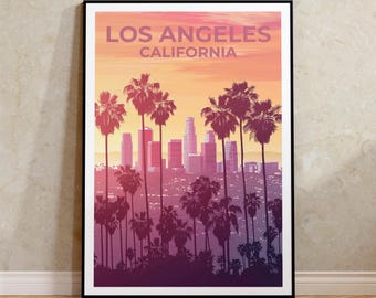 Los Angeles Travel Poster,  California Palm Trees Print