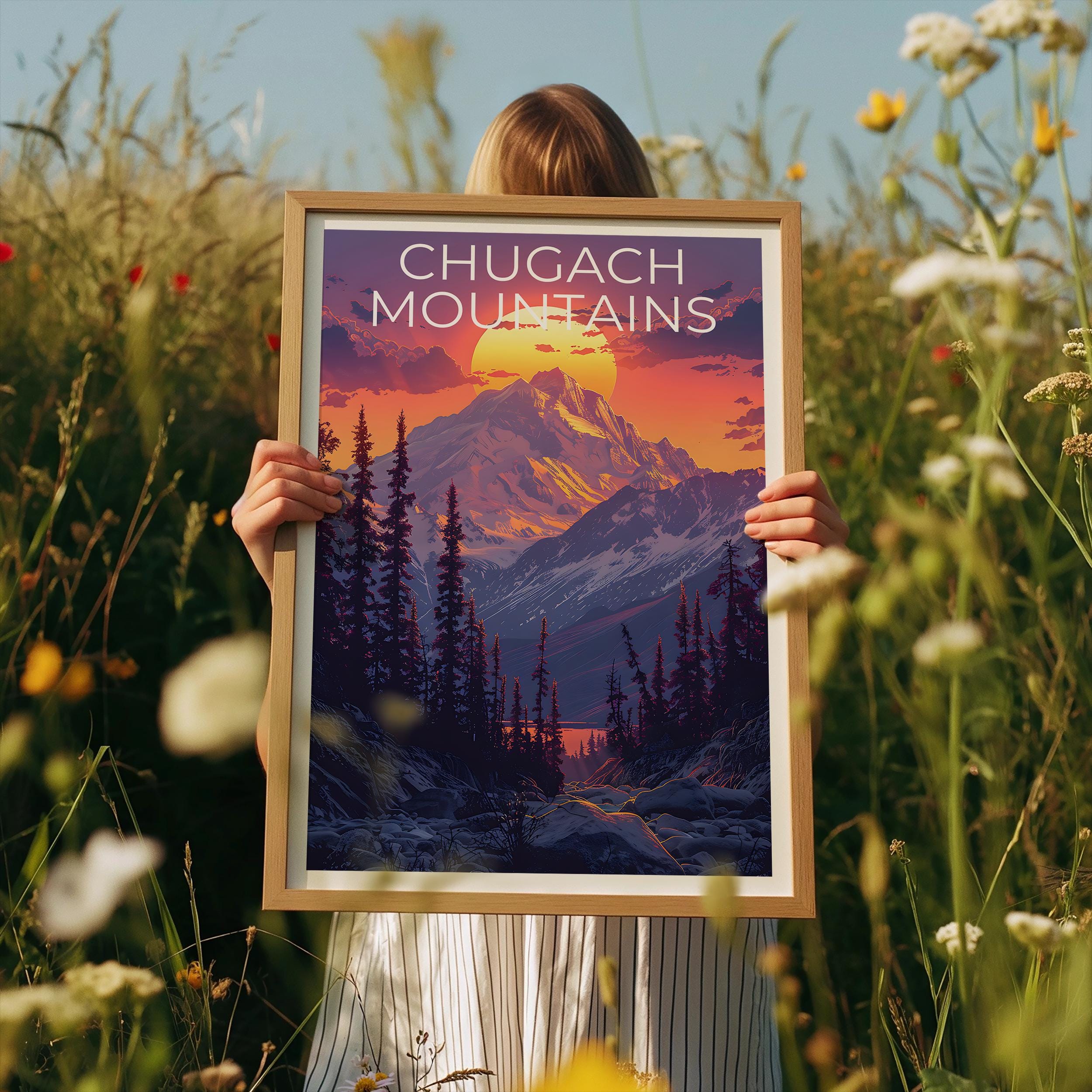 Chugach Mountains Poster, Alaska Travel Print, Mountain Landscape