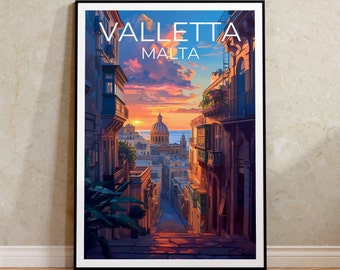 Valletta Travel Poster, Malta Wall Art, Malta Print, Valletta Poster, Malta Poster, City Poster, Valletta Art