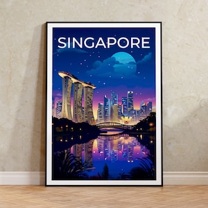 Singapore Travel Poster, Singapore Wall Art, Singapore Print, Singapore Poster, Marina Bay Sands, Asia Poster, Poster Art, Wall Decor