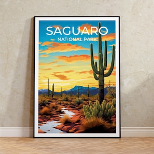 Saguaro Reiseplakat, Arizona Wandkunst, Saguaro Park Druck, Saguaro Poster, Arizona Kunst, Arizona Poster, Wanddekor