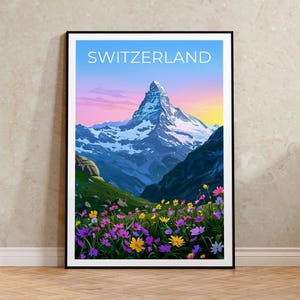 Switzerland Travel Print Matterhorn Poster Swiss Alps Wall Art Mountain Illustration Switzerland Poster Home Decor Birthday Gift