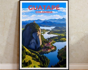 Guatapé Travel Poster, Colombia Wall Art, Colombia Print, Guatapé Poster, El Peñón Poster, Nature Poster, El Peñón, Guatapé Art