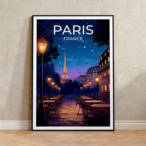 Affiche de voyage de Paris, France Wall Art, impression de France, affiche de la Tour Eiffel, Art de la Tour Eiffel, affiche de l’Europe, Paris la nuit, décoration murale