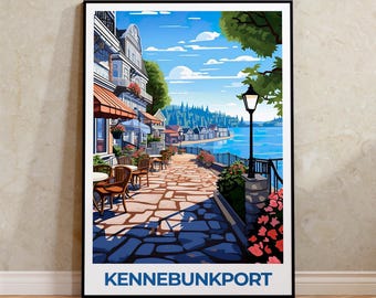 Kennebunkport Travel Poster, Maine Print, Coastal Town Wall Art, New England Illustration, Maine Poster, Home Decor, Birthday Gift