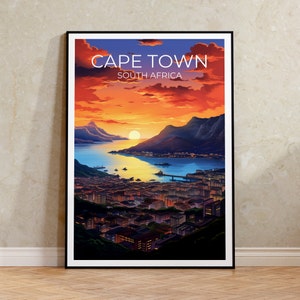 Affiche de voyage au Cap, art mural Afrique du Sud, impression d&#39;Afrique, affiche du Cap, affiche, affiche de la ville, art du Cap