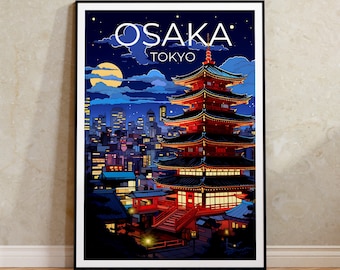 Osaka Travel Poster, Japan Wall Art, Japan Print, Osaka Poster, Osaka at Night Poster, City Poster, Osaka Art