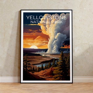 Póster de viaje de Yellowstone, arte de Wyoming, impresión de Wyoming, póster de Yellowstone, póster de Wyoming, póster de Old Faithful, impresión de Yellowstone