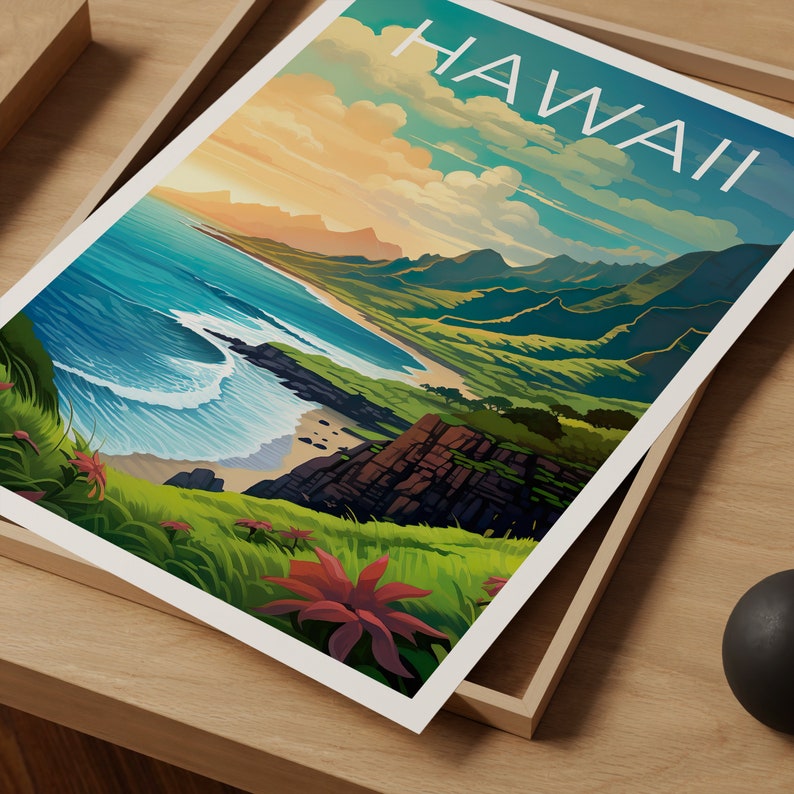 Hawaii Travel Poster, Island Wall Art, Island Print, Hawaii Poster, Island Poster, Mountain Poster, Hawaii Art image 7