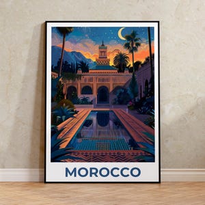 Poster di viaggio in Marocco, stampa di Fez, poster del Medio Oriente, illustrazione del Nord Africa, poster di paesaggio, poster panoramico, arredamento per la casa, regalo di compleanno
