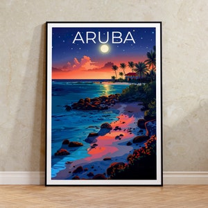 Póster de Aruba, Impresión de Aruba, Póster Tropical, Impresión de Isla Tropical, Póster de Viaje de Aruba, Arte de Playa, Arte de Aruba