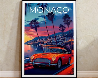 Monaco Poster, Monaco Print, Classic Car Poster, Classic Car Print, Monaco Travel Poster, Monte Carlo Poster, Monaco Art