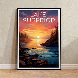 Lake Superior Travel Poster, Great Lakes Wall Art, Great Lakes Print, Lake Superior Poster, Great Lakes Poster, Lake Superior Print