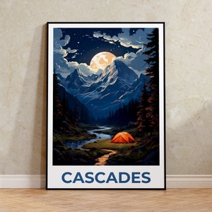 Póster de viaje de Cascadas, Arte mural de montaña, Impresión de montaña, Póster de Cascadas, Póster de montaña, Póster de naturaleza, Arte de Cascadas