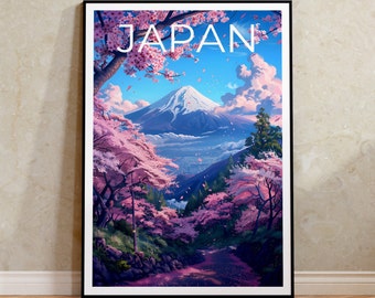 Japan Travel Poster, Tokyo Wall Art, Tokyo Print, Japan Poster, Mount Fuji Poster, Cherry Blossoms Poster