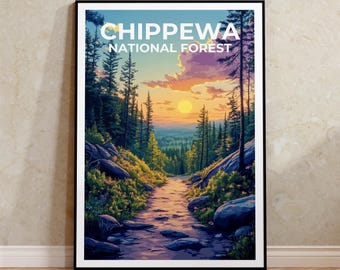 Chippewa National Forest Poster, Minnesota Wilderness Print, Woods Wall Art