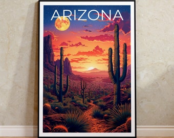 Arizona Poster, Arizona Druck, Wüste Poster, Wüstendruck, Arizona Reiseplakat, Kaktus Plakat, Arizona Kunst