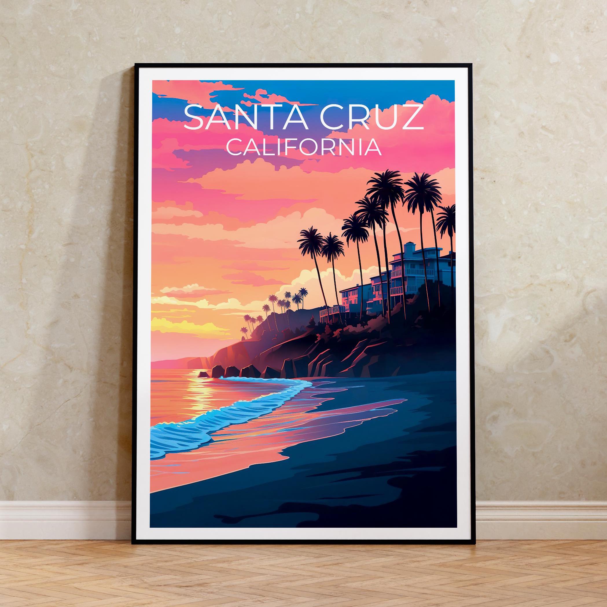 SANTA CRUZ ポスター Santa Cruz California Travel Poster: Coastal Beach Wall Art - Etsy