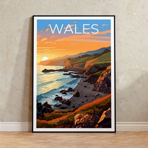 Póster de viaje de Gales, arte mural del Reino Unido, impresión del Reino Unido, póster de Gales, póster del Reino Unido, póster de Gran Bretaña, impresión de Gales
