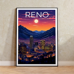 Cartaz de viagem de Reno, arte de parede de Nevada, impressão de Nevada, pôster de Reno, pôster de Nevada, pôster de Reno, arte de Reno