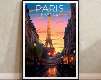 Póster de viaje de París, arte mural de Francia, lámina de Francia, póster de París, póster de la Torre Eiffel, póster de ciudad, arte de París