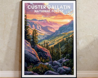 Custer Gallatin Poster, Montana National Forest Print, ,Montana Outdoors Art