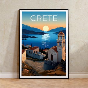 Affiche de voyage en Crète, art mural Grèce, impression de la Grèce, affiche de la Crète, affiche de l'île grecque, affiche de la ville, illustration de la Crète