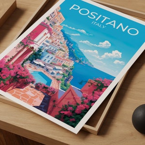 Plakat Positano, Sztuka ścienna Positano, Wydruk z Włoch, Plakat z podróży do Positano, Plakat z Wybrzeża Amalfi, Plakat z Włoch, Sztuka plakatu, Dekoracja ścienna zdjęcie 5
