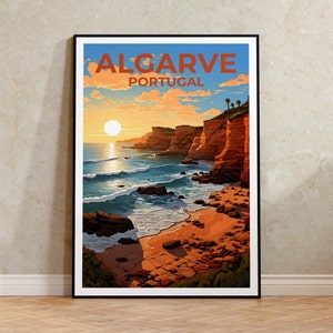 Póster de viaje del Algarve, arte mural de Portugal, impresión de Portugal, póster del Algarve, póster de Portugal, póster de naturaleza, arte del Algarve