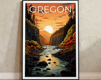Oregon Travel Poster, Trees Wall Art, Forest Print, Nature Poster, Oregon Poster, River Poster, Oregon Art