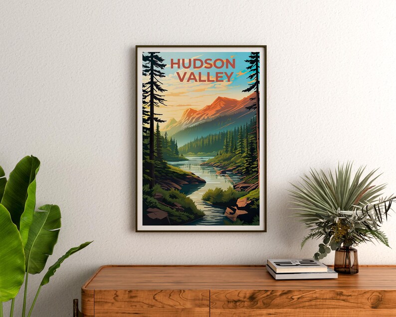 Reseposter från New York, tryck från Hudson Valley, väggkonst i skogen, illustration från New York, landskapsaffisch, heminredning, födelsedagspresent bild 6