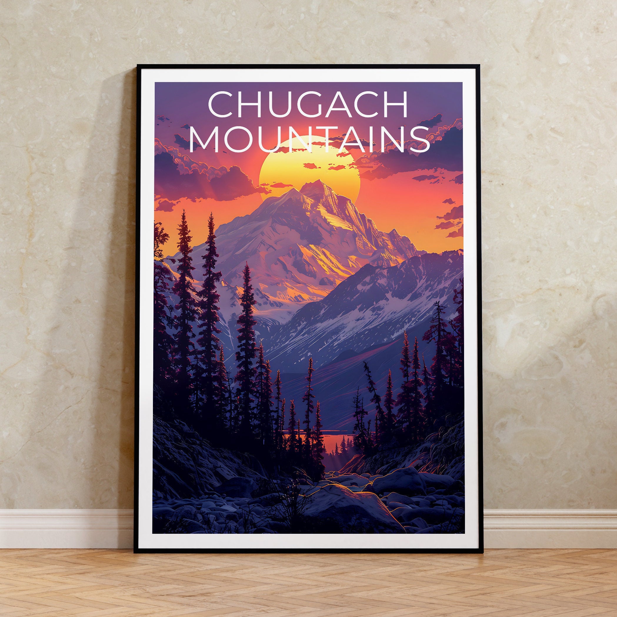 Chugach Mountains Poster, Alaska Travel Print, Mountain Landscape