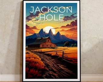 Jackson Hole Poster, Grand Teton Print, Grand Teton Art, Jackson Hole Print, Jackson Hole  Travel Poster, Wyoming Poster, Wyoming Print