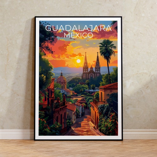 Affiche Guadalajara, impression Guadalajara, art mexicain, impression Mexique, affiche voyage Guadalajara, affiche Mexique, art Guadalajara