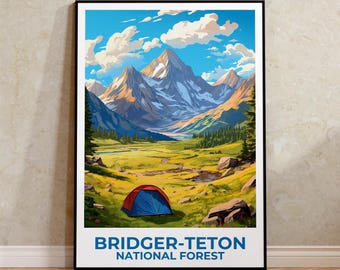Bridger-Teton Watercolor Poster, Wyoming Mountain Wall Art, National Forest Print