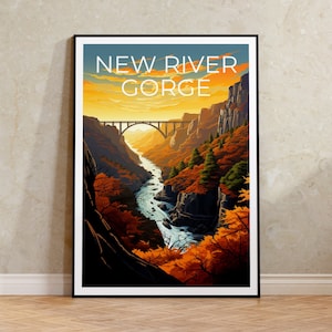 New River Gorge Reiseplakat, Wandkunst West Virginia, New River Gorge Druck, West Virginia Poster