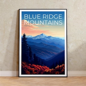 Blue Ridge Mountains Reiseplakat, Naturwandkunst, Naturdruck, Blue Ridge Mountains Plakat, Bergplakat, Waldplakat
