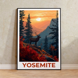 Yosemite Reiseplakat, Hirsch Wandkunst, Hirsch Druck, Yosemite Poster, Hirsch Poster, Wald Poster, Yosemite Kunst