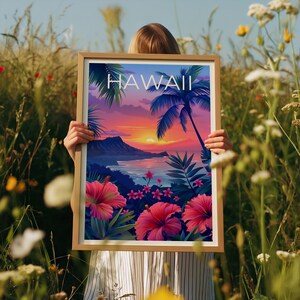 Plakat z Hawajami, wydruk z Hawajów, plakat z tropikalną wyspą, wydruk z wyspą, plakat z podróżą na Hawaje, plakat z wędrówkami, sztuka z Hawajów zdjęcie 2